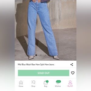 Mid Blue Wash Raw Hem Split Hem Jeans